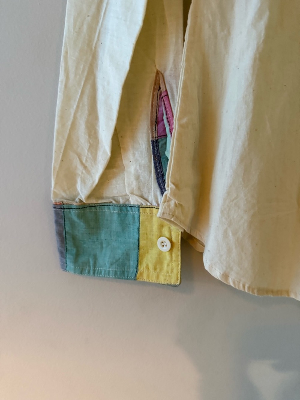 Women's Cream Casual Button-Down Shirt with Multicolor Patchwork - Picture 7 of 8